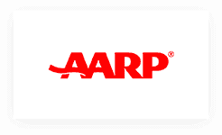 A red logo of aarp is shown.