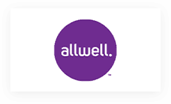 A purple circle with the word " allwell ".